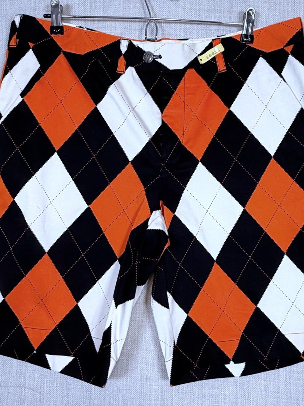 Loudmouth Men's 38 Golf Shorts Argyle Print Black Orange